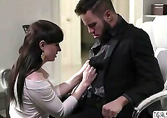 Beautiful tbabe Natalie Mars happily sucks a dudes dick