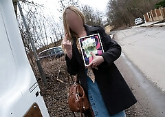 Blonde Aussie whore takes it all in the confession van!