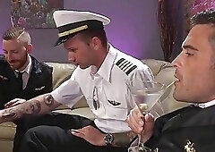 Three pilots gang up on a tranny stewardess during drinks