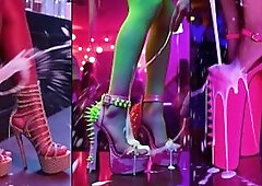 Dancing sweethearts mustns of cream on their legs, feet, shoes and high-heels