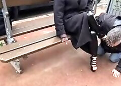 Outdoor footworship for crossdresser