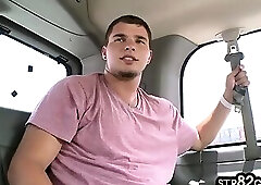 20yo str8 tricked to cum on ginger gay stud in the van