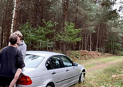 Youngster gives a fellatio step stepbro 24cm good-sized manstick outdoor by camper