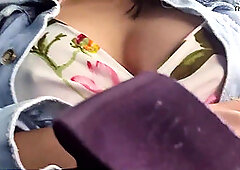 Bus passenger caught me teasing my body and he helps me squirt