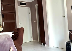 Mature neighbor in floral dress betrays her marriage in passionate doggy style encounter