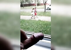 Window Dickflash for two Cuties on Street