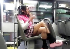 Latin chick wearing a petticoat on the subway