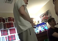 Guy with a hard dick is going to suck everyone off