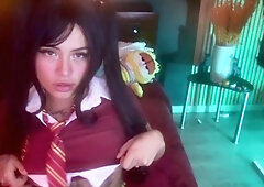 Teen Latin brunette enjoys sexy chat masturbation