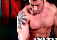 Muscly gay pornstar jock cums