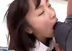 Hairy college babe in uniform enjoys great sex