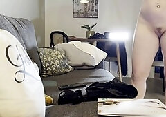 Sensual naturally busty blonde wife in black stockings gets ready to pleasure in HD