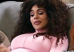 Eva offers to masturbate with the stroker to get a feel for it