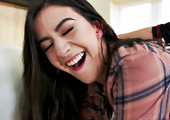 Naughty blonde teen enjoys sucking and riding in a hot threesome