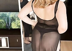 She knows exactly what she's doing. Sitting at home in a see-through top with no bra, this irresistible cutie gives you that soft, seductive look