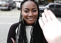 Skinny Curvy Black Latin chick Teases His Penis on the Street, Goes Home to Bang Him... Can't Stop Smiling at His Penis