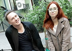 Good-looking slim redhead Lagoon Blaze rides on a pretty big dick