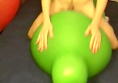 Big green balloon riding humping cum