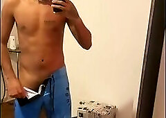 big dick showing off in the mirror