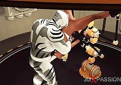 Extreme sex in restraints. Big tits beauty likes to be fucked hard