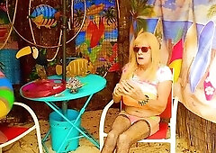 Little blameless cd crossdresser gurl just chillin' out at the beach motel tiki bar...