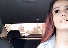 Lewd delivery driver catches gifted passenger masturbating from behind!