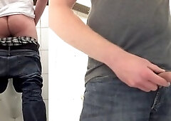 German guy getting off while urinating in public restrooms