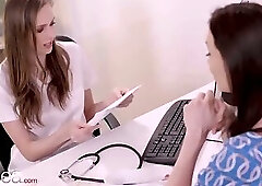 Lesbea Adel Morel and Stacy Cruz lesbian doctor gives physical exam scissoring and pussy licking org