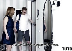 TUTOR4K. Rich male covers trainer's face with whipped cream and gives dick