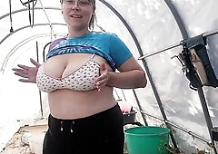Plump Cutie Getting Stripped Out In The Greenhouse