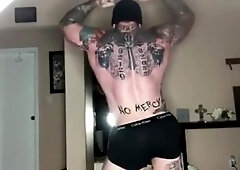 Sizzling Inked Muscled Flashing off his Donk and Milking off
