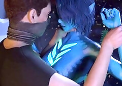 Cyberpunk alien babe with massive boobs gets hardcore anal creampie in outer space