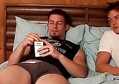 Pretty boy rides a pipe while stroking his own