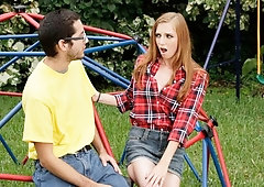 Beautiful sex in the garden with a miniature teen Ava Parker