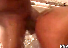 Cute babe bends over and gives a really hot blowjob