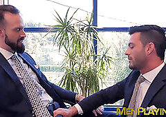 Cute guy enjoys servicing his boss's big cock in his tight rear end