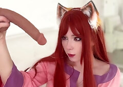 [Wolf and Spice - Holo] Cosplay babe with big ass in solo with dildo