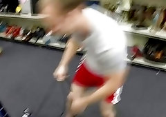 Gym teacher strips down to nothing in the hopes of earning some cash