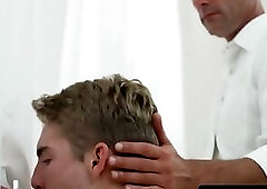 Beautiful young Mormon reaches orgasm while barebacked by his pastor in a holy, divine union