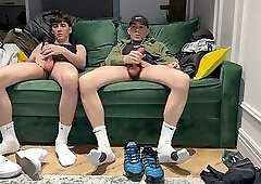 Two friends jerking off together