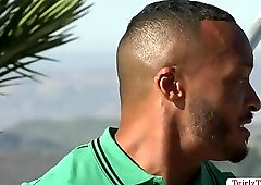 Horny Guy bend over and let TBabe Joss Amor fuck his butthole