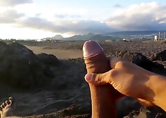 masturbation beach in front two girls with cum