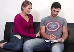 Handjob beauty wanking off in taboo couple on couch