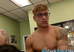 Kinky black ho gets gangbanged