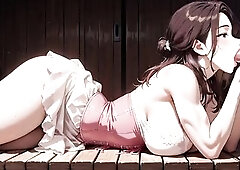 Escape to a steamy tropical paradise where 2 breathtaking ebony-haired comics waifus in matching pink underware turn a cozy wooden resort into the ult