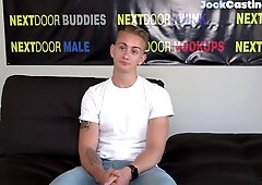 NEXT DOOR CASTING - Confident auditioning jock strokes his shaved shaft