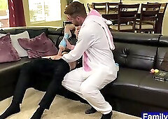 Stepdaddy dresses up as the Easter Bunny and fucks teen