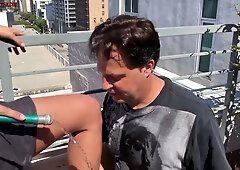 Eric John enjoys a sensual outdoor footjob from two lovers