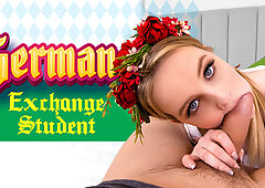 German Exchange Student - Big Tits teen 18+ Blonde Sucks Your Cock in VR