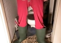 nlboots - green boots, red union suit and smoking